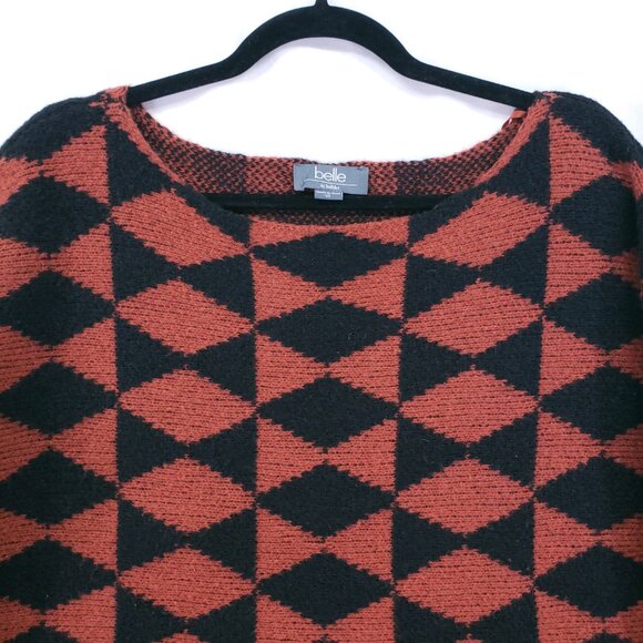 Belle by belldini Orange n Black Diamond Pattern Goth Punk Knit Sweater Size XL - Picture 6 of 16